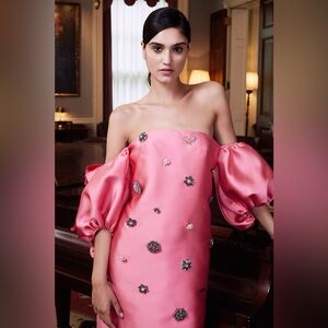 Lela Rose New Drop Shoulder Crystal Embrllished Taffeta Mini Gown Size 4 $2,250